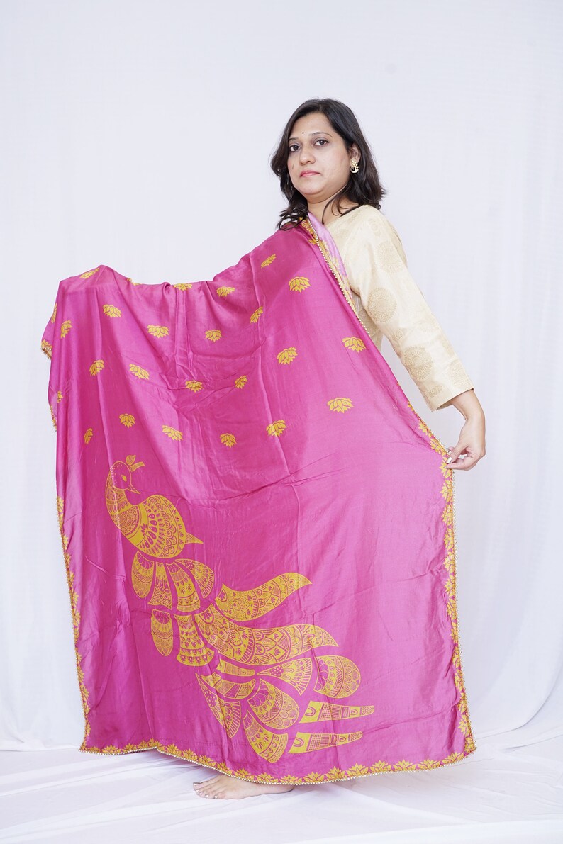Peacock With Lotus Silk Dupatta/ Traditional Dupatta/ Ethnic Etsy