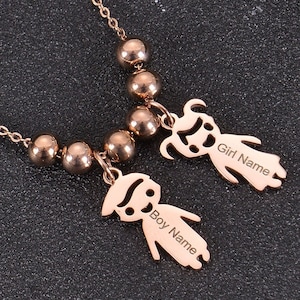 Personalized Family Pendant Necklace: Engraved Boy & Girl Charm