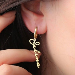 Personalized Signature Name Earrings in Gold, Silver & Rose Gold | Custom Name Earrings |  Signature Name Dangle Earrings | Dangle Earrings