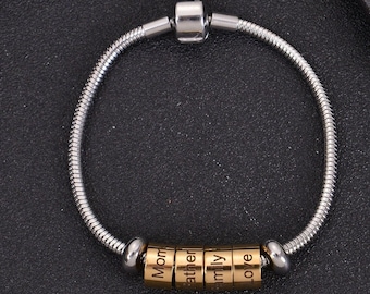 Personalized Name Bead Bracelet: Custom Family Charm, Multiple Fonts