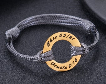 Pulsera de halo de acero inoxidable personalizada: brazalete con arandela grabada a medida