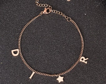Personalized Name Anklet for Women | Custom Letter Ankle Bracelet | Name Anklet | Initial Anklet Charms | Side Initial name Anklet