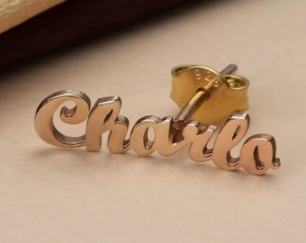 Personalized Name Stud Earrings: Sterling Silver, Gold, Rose Gold
