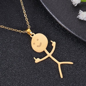 Hanger Grappige Doodle Stickman Middelvinger Ketting Roestvrij Staal Handgebaar Hanger Sarcastisch Sieraden Cadeau voor Mannen Vrouwen Goud