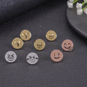 Emoji Earrings Stud in Gold, Silver & Rose Gold | Smiley Face Earrings Stud | Gold Filled Smiley Earrings | Emoji Expression Charms Jewelry