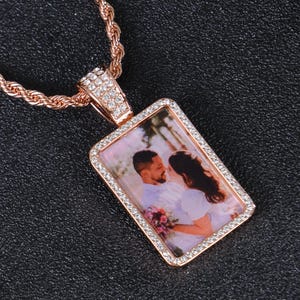 Personalized Diamond Studded Colorful Photo Pendant | Custom Colorful Photo Locket | Diamond Square Photo Locket | Iced Simple Photo Pendant