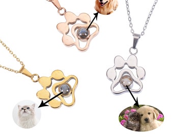 Collar personalizado de proyección de fotos de pata de mascota / Collar conmemorativo de mascotas personalizado / Collar de proyección de fotos con impresión de pata de perro / Colgante de foto para mascotas