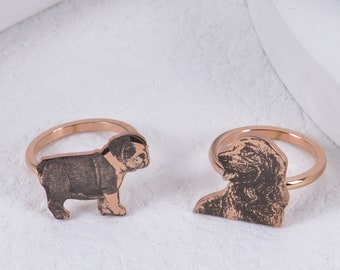 Custom Pet Portrait Ring: Engraved Dog Photo, Personalized Jewelry