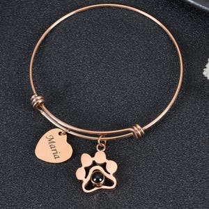 Personalized Photo Projection Paw Bracelet: Custom Engraved Name Bangle