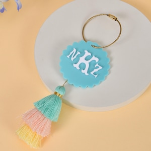 Personalized Acrylic Keychain with Tassel | Custom Monogram or Name Keyring | Cute Keychain for Her, Bag Charm, Initial Key Tag