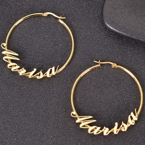 Personalized Cursive Name Hoop Earrings: Gold, Silver, Rose Gold