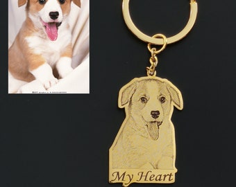 Pendantify Custom Pet Photo Keychain Personalized Dog or Cat Portrait Keyring Engraved Name Pet Memorial Keepsake Gift