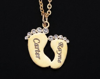Pendantify Personalized Baby Feet Necklace Engraved Baby Name Pendant New Mom Gift Newborn Keepsake Jewelry