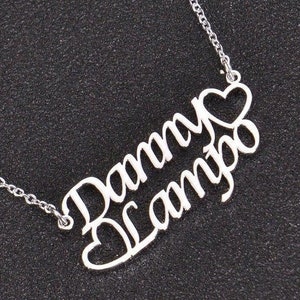 Personalized Couple Name Love Necklace in Multiple Fonts | Custom Double Name Necklace With Hearts | Two Name Layer Couple Necklace Pendant