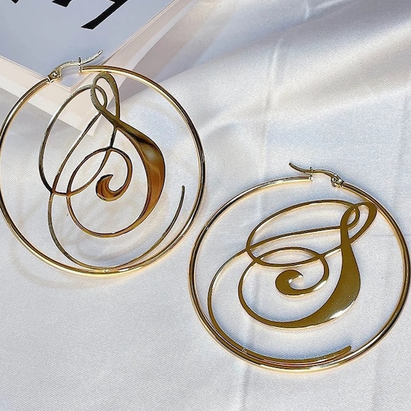 Personalized Initial Letter Hoop Earrings for Women in Gold, Silver & Rose Gold | Initial Earrings | Letter Earrings | Gold Initial Earrings
