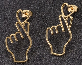 Finger heart earrings discount