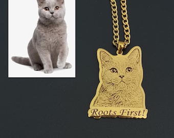 Pendantify Personalized Pet Photo Necklace Custom Dog Cat Portrait Pendant Engraved Memorial Gift Pet Lover Jewelry
