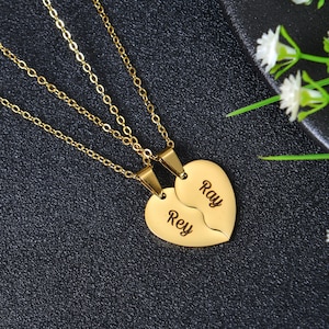 Personligt hjärthalsbandset: Anpassade graverade smycken för bästa vän-par