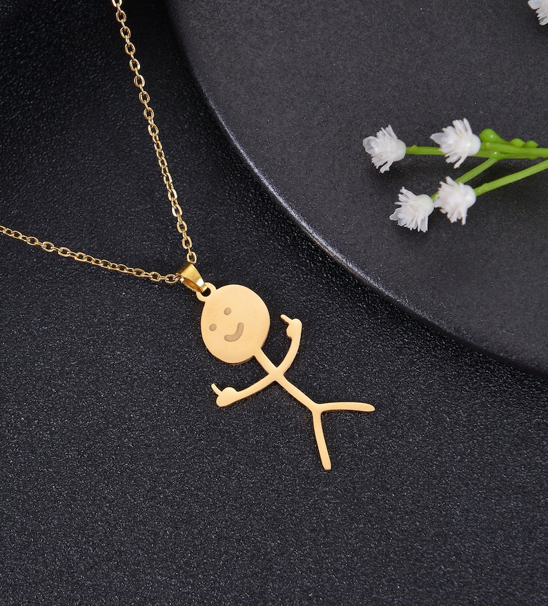 Funny Doodle Stickman Middle Finger Necklace in Gold Silver Etsy
