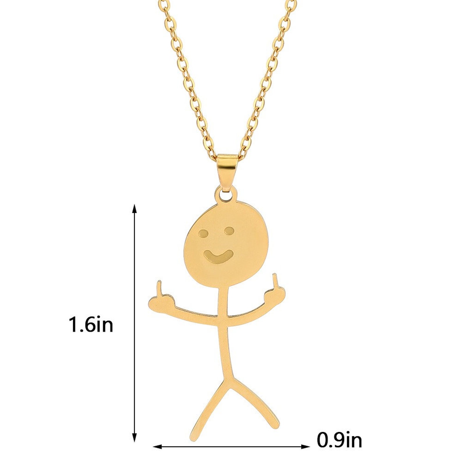 Funny Doodle Stickman Middle Finger Necklace in Gold Silver Etsy