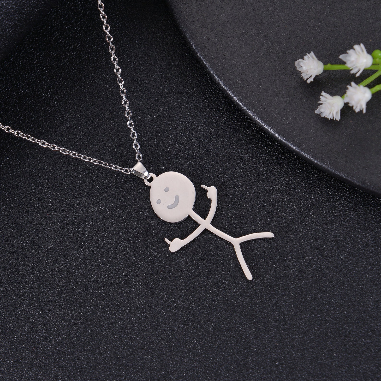Funny Doodle Stickman Middle Finger Necklace in Gold Silver Etsy