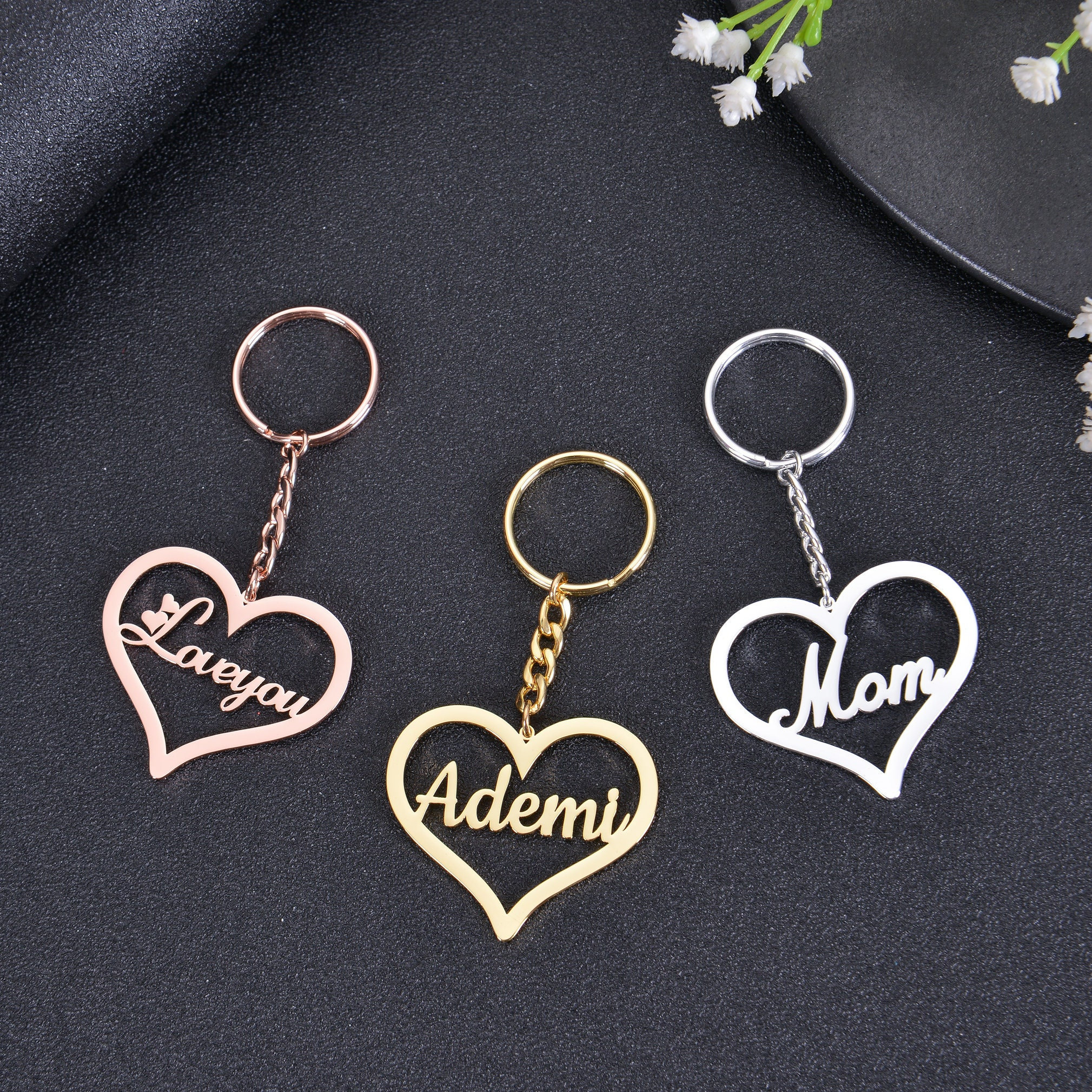 Heart keychain with best sale name