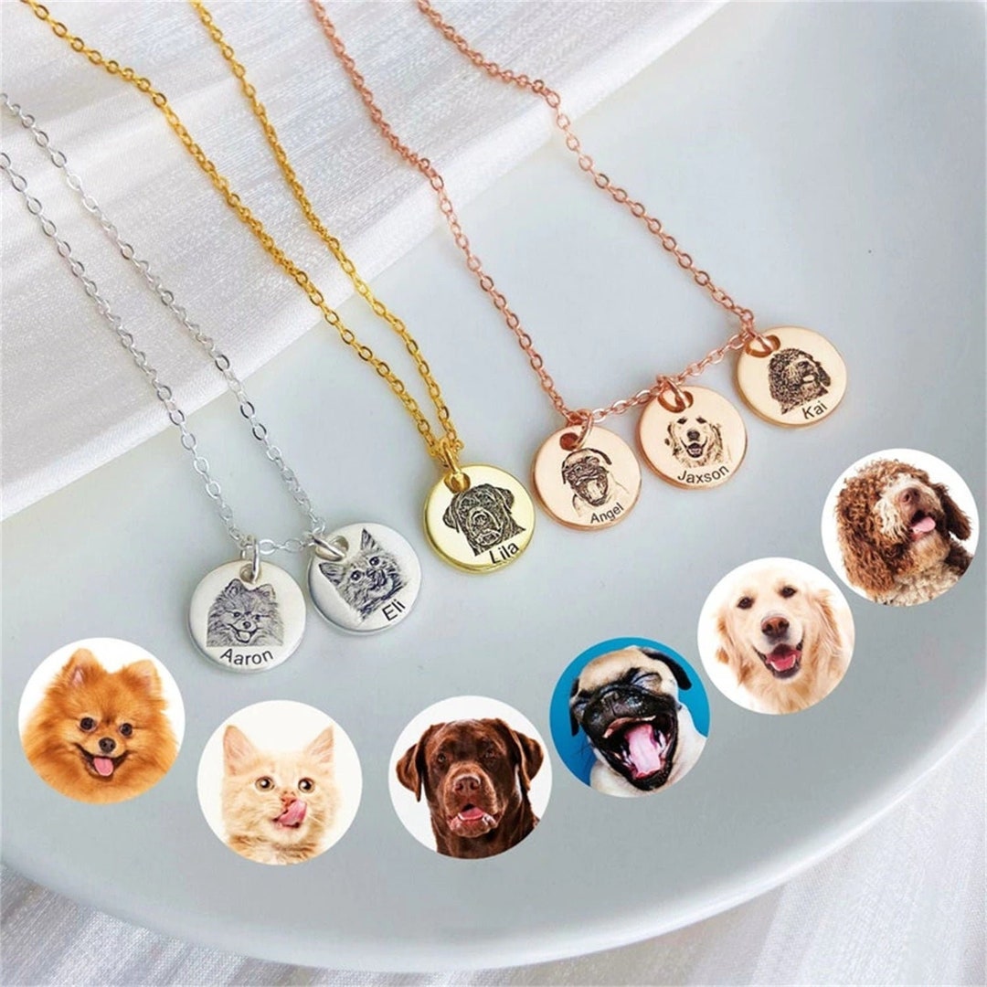 Custom Pet Photo Necklace Circle Pet Memorial Necklace Personalized Pet
