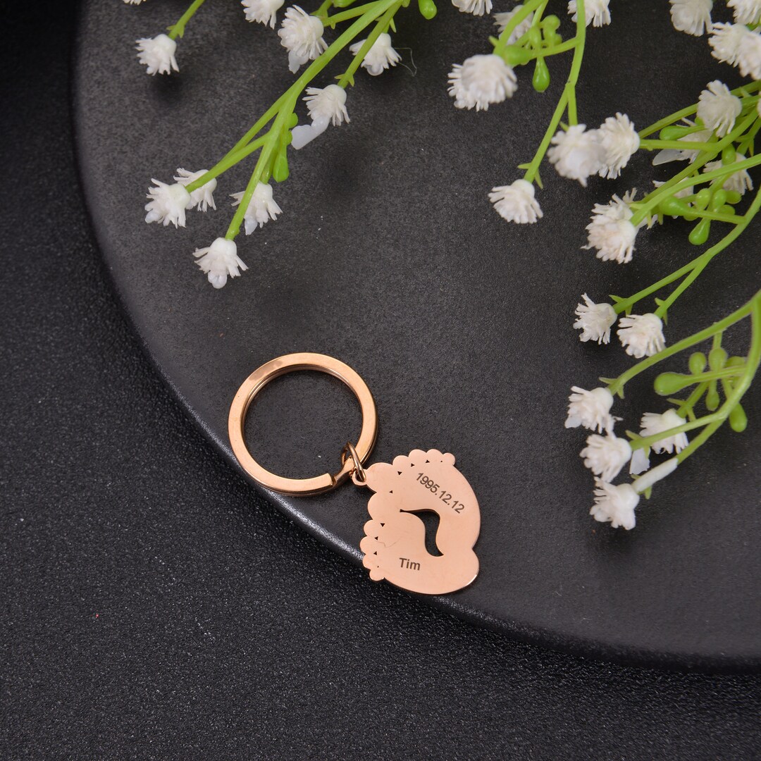 Personalized Baby Foot Keychain: Engraved Name Pendant - Etsy