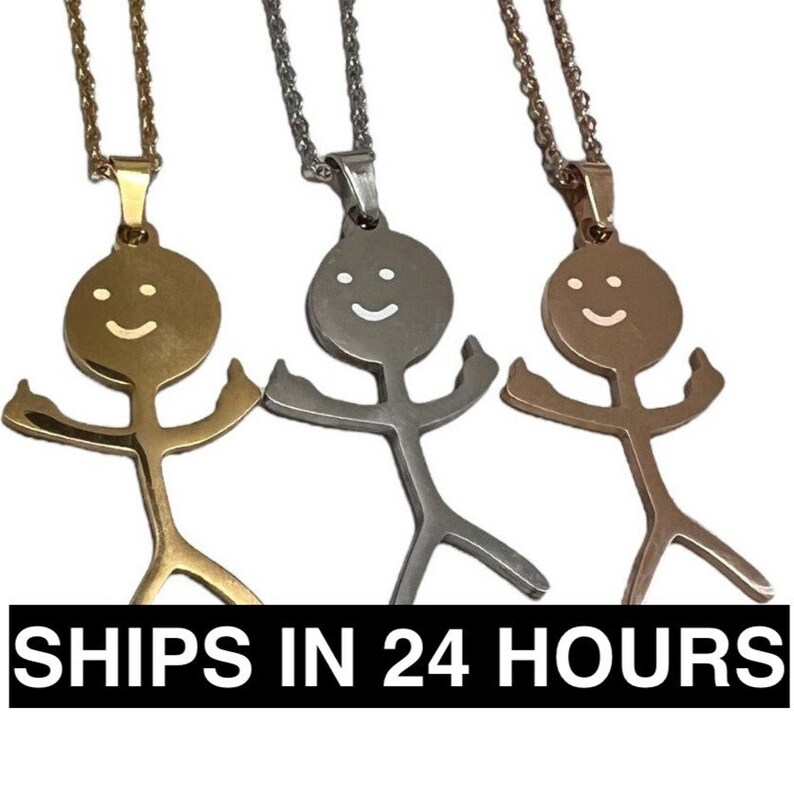 Funny Doodle Stickman Middle Finger Necklace in Gold Silver Etsy
