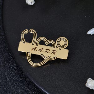 Personalized Stethoscope Name Badge: Heart Outline, Medical ID Brooch
