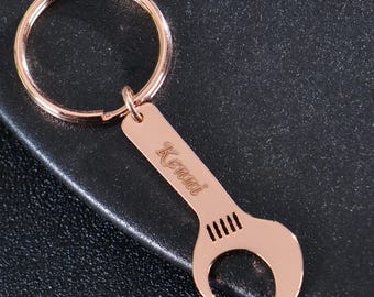 Personalized Wrench Bottle Opener Keychain: Custom Name Keyring