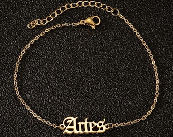 Tobillera personalizada con signo zodiacal de Pendantify, pulsera con cadena y nombre del horóscopo, regalo de cumpleaños para ella, recuerdo astrológico.