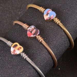Personalized Photo Cuff Bracelet: Heart Picture Memorial Jewelry
