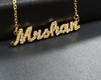 Diamond Name Necklace: Custom Studded Pendant, Multiple Fonts