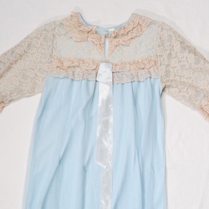 true vintage 1960s blue nylon lace ruffle nightgown
