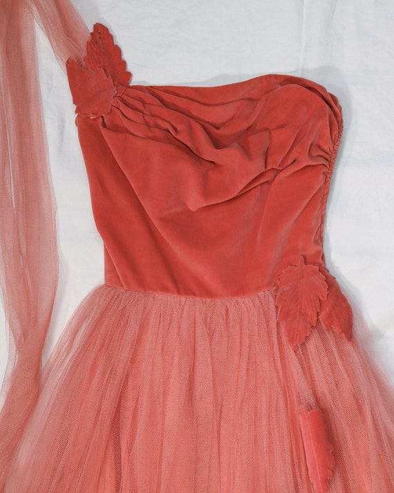 true vintage 1940s 1950s pink velvet bias cut cor… - image 5