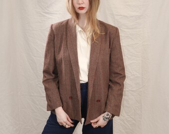 vintage 1990s burgundy & mauve tweed blazer jacket