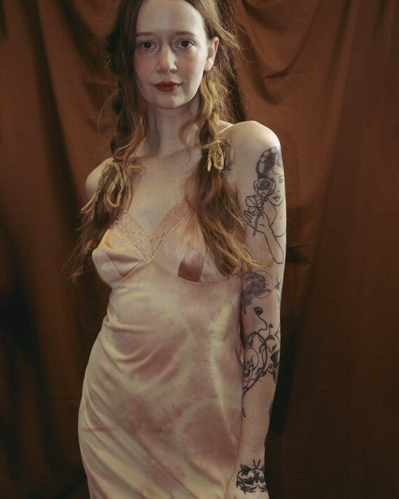 upcycled hand-dyed pink vintage slip dress with l… - image 3