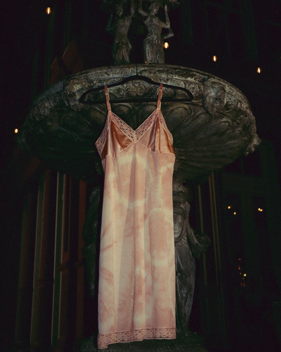 upcycled hand-dyed pink vintage slip dress with l… - image 4