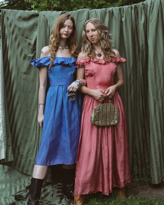 Formal Dresses 70s Themed Dresses Vintage 1970s Blue Taffeta