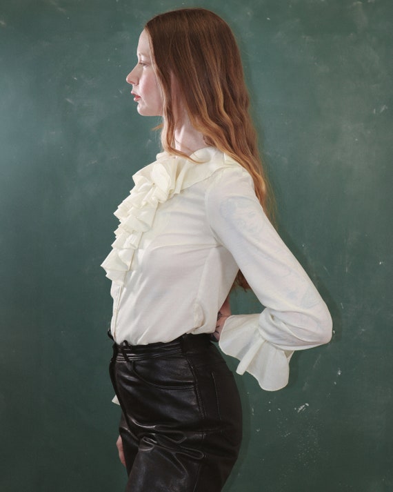 vintage 1970s victorian-style ruffle blouse ~ pir… - image 1