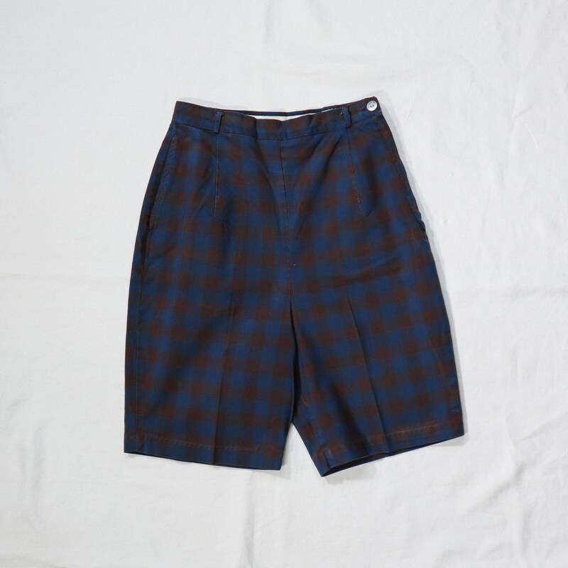 1950s Brown and Blue Plaid Shorts