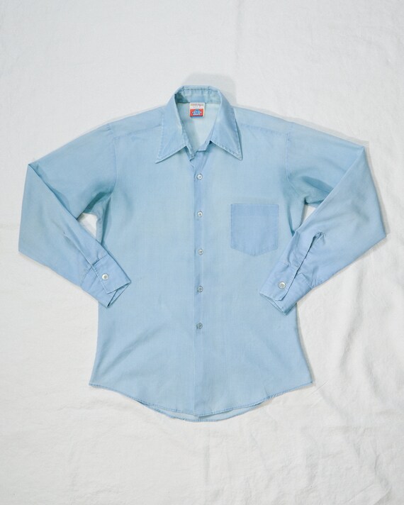 vintage 1960s 1970s light blue sun-faded button up