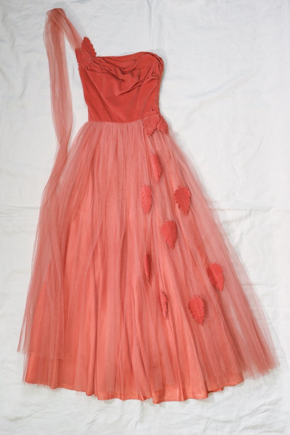 true vintage 1940s 1950s pink velvet bias cut cor… - image 6