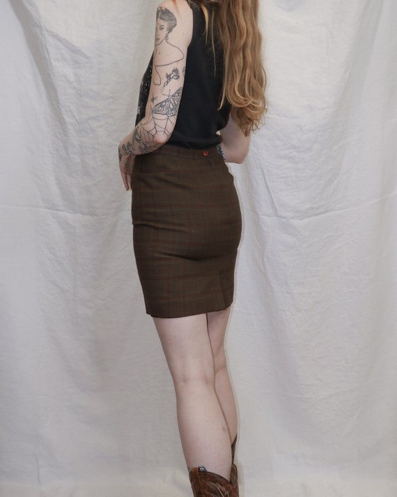 vintage 1990s brown plaid tartan mini skirt a la … - image 2