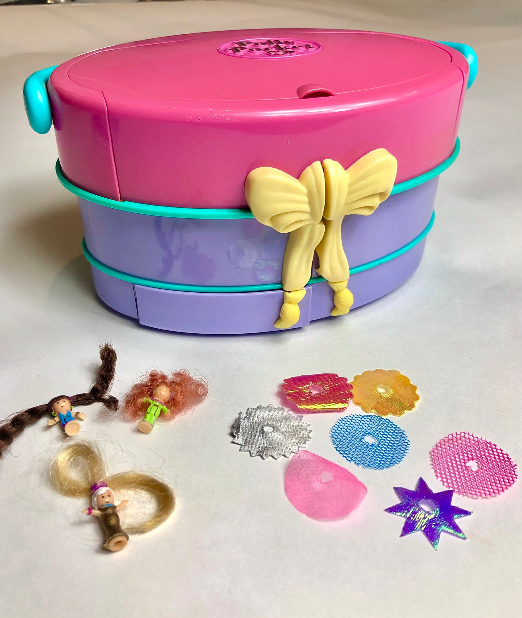 Vintage Polly Pocket Hatbox Happening Hair - Light up Fashion Show RARE 1995 Bluebird Toys