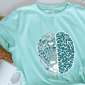 Anatomical Brain Unisex T-Shirt, Digital Human Brain Graphic Tee, Colorful Brain Anatomy Art, Computer technology tshirt digital brain logo