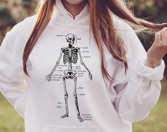 Bluza z kapturem unisex z motywem anatomii człowieka i szkieletu, prezent dla miłośników nauki lub studentów medycyny