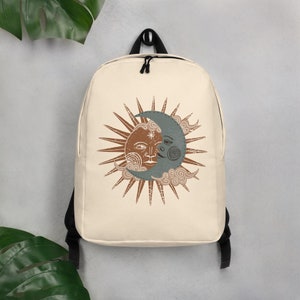 Sun and Moon Minimalist Backpack, Mystical Laptop Backpack, Hidden Back Pocket, Antitheft backpack, Pastel Gothic Color Bag, Boho Style