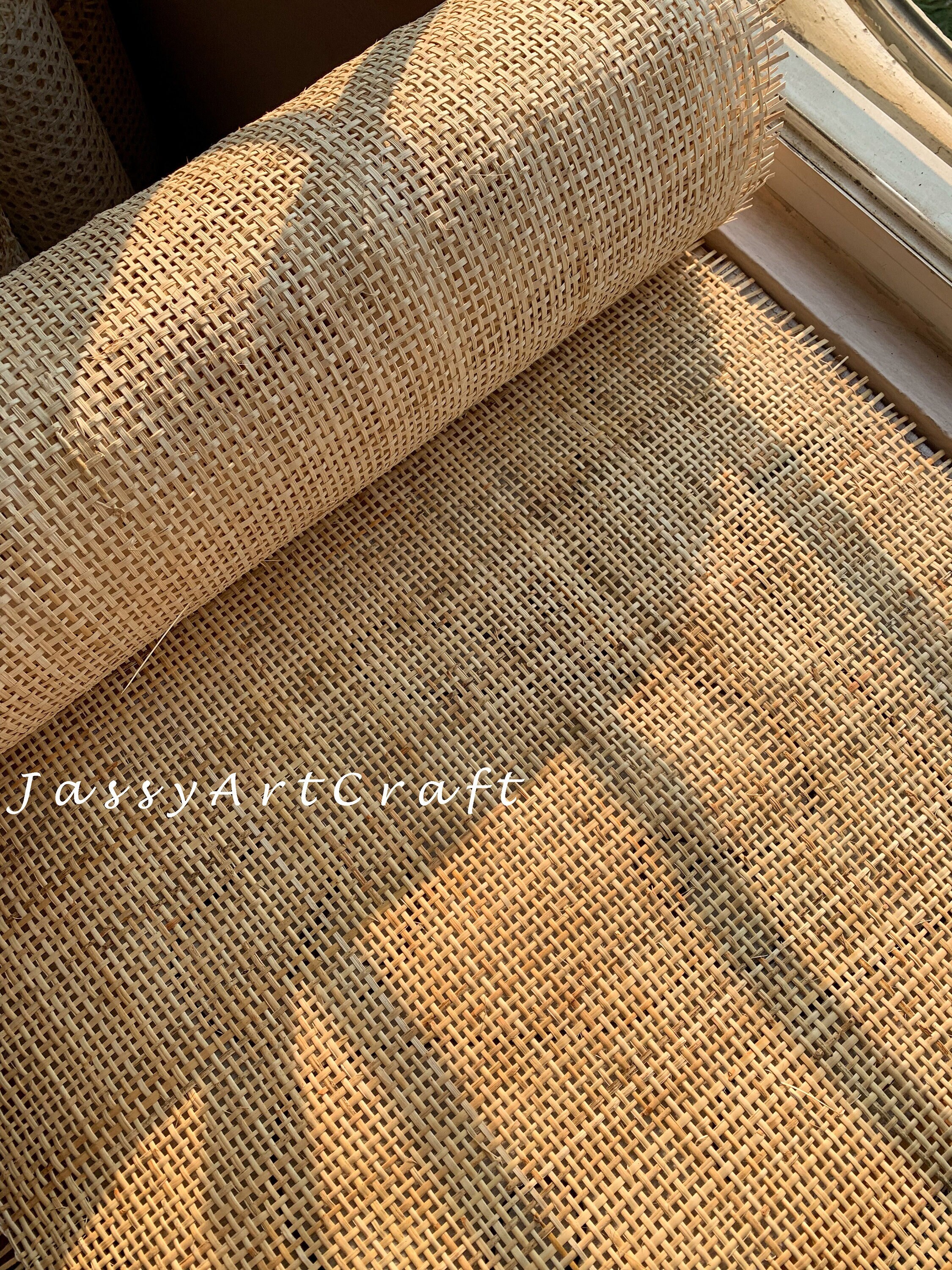 36 Wide Semi-Bleached Rattan Square Cane Webbing Radio Mesh Caning
